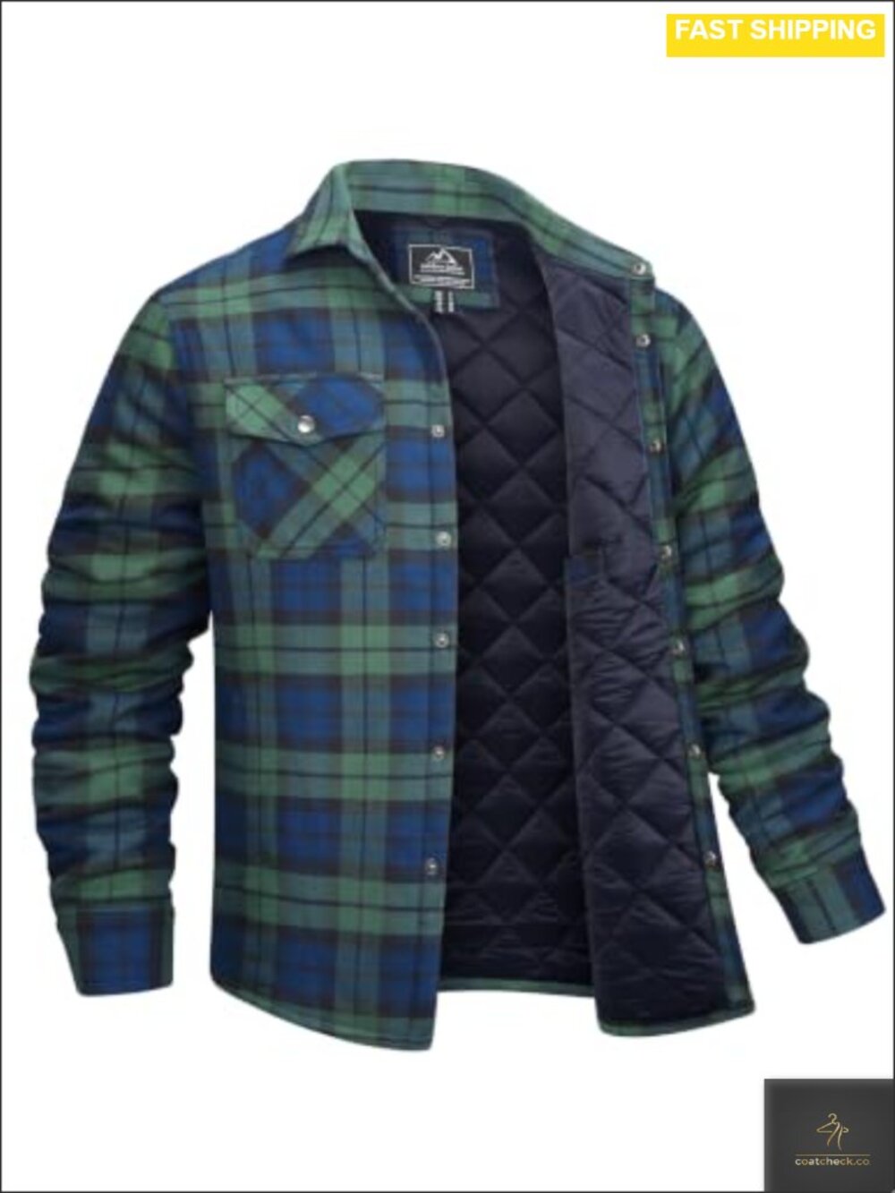 Quilted Lined Flannel Shacket Men's Long Sleeve Plaid Jacket Work Winter